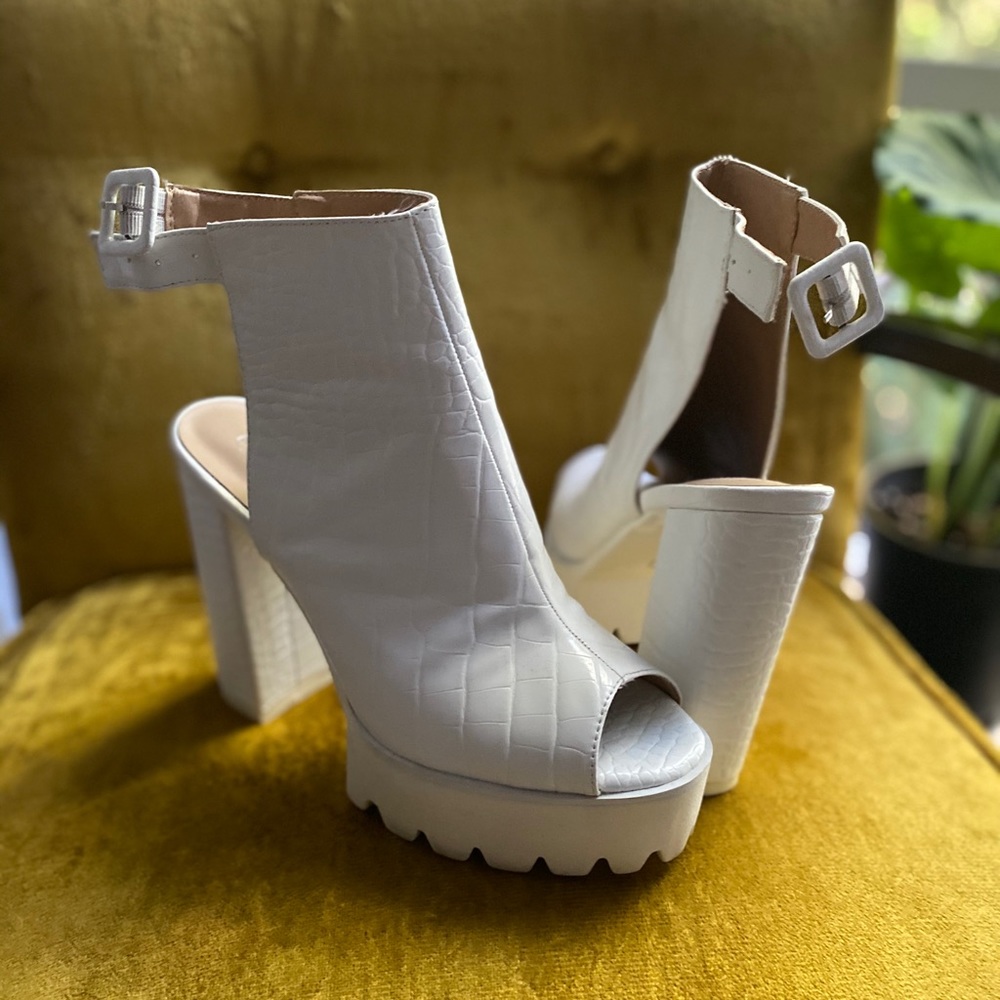 White Platform Open Toe Booties